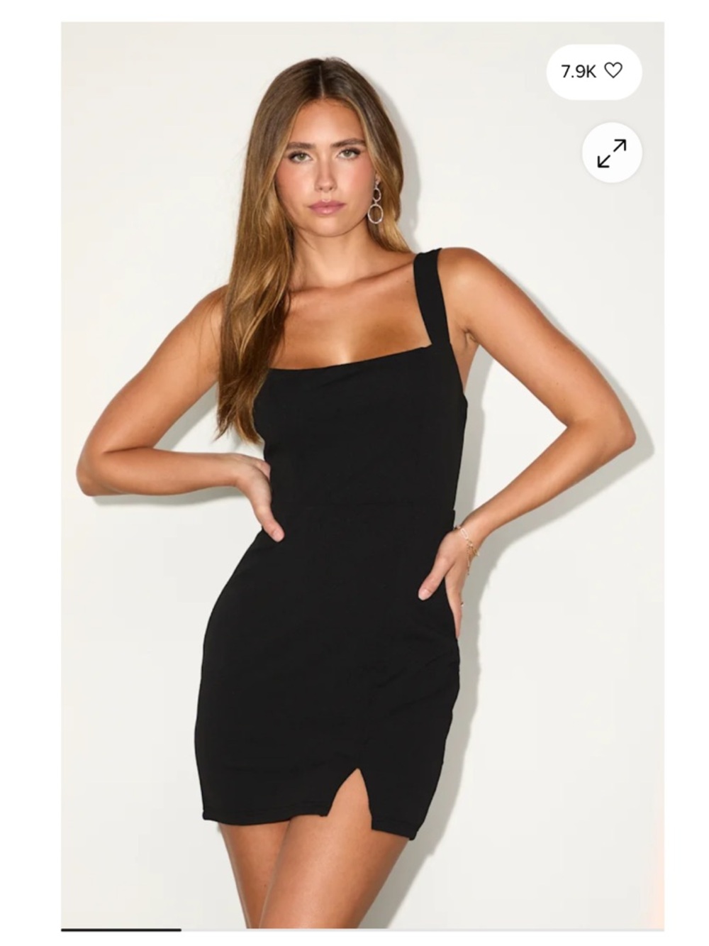 Lulus Black Dress Mini Medium Social Sensation Square Neck Bodycon